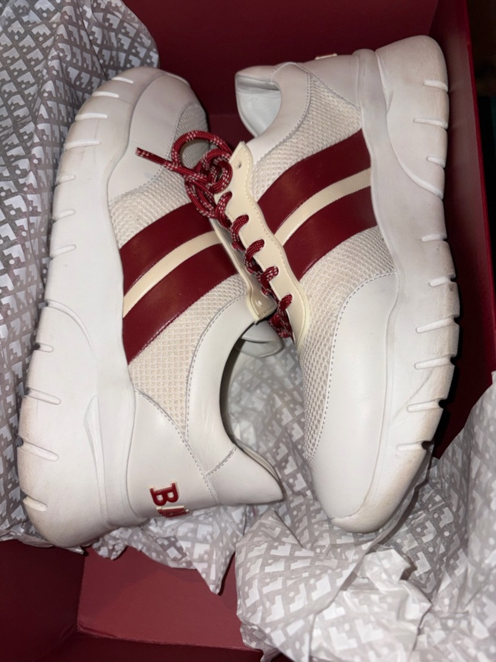 White & burgundy Bally sneakers men size 8